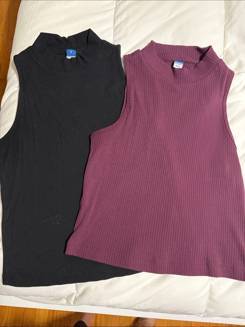 Old Navy Ribbed Mock Neck Sleeveless Tanks - Black & Plum